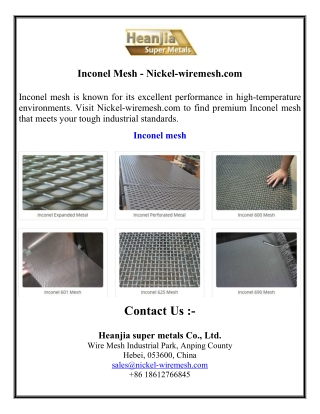 Inconel Mesh - Nickel-wiremesh.com