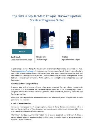 Top Picks in Popular Mens Cologne