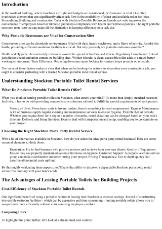 Streamlining Building And Construction Projects with Stockton Portable Restroom