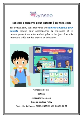 Tablette éducative pour enfants Dynseo.com.