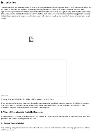 Portable Restroom Features that Make a Distinction on Building And Construction