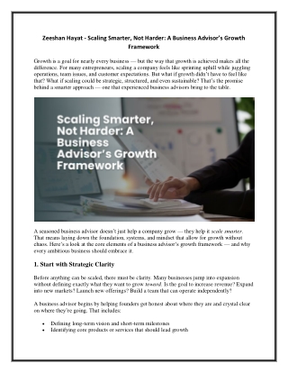 Zeeshan Hayat - Scaling Smarter, Not Harder - A Business Advisor’s Growth Framework