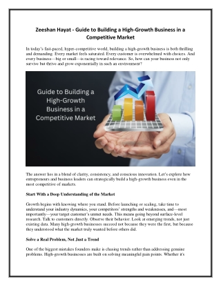 Zeeshan Hayat - Guide to Building a High-Growth Business in a Competitive Market