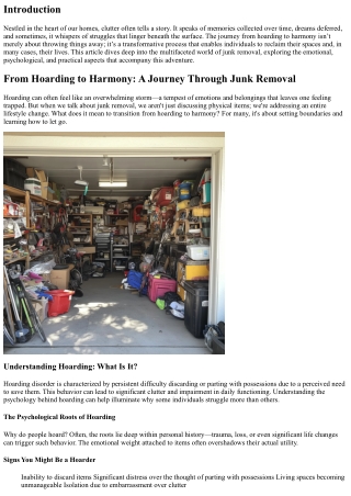From Hoarding to Harmony: A Journey Through Junk Removal