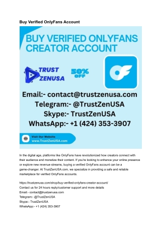Buy Verified OnlyFans Creator Accounts: A Smart Investment for Quality Content