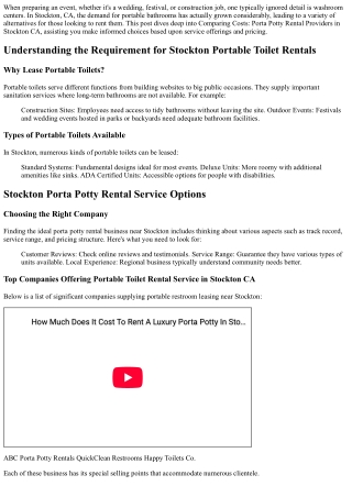 Comparing Rates: Porta Potty Rental Solutions in Stockton CA