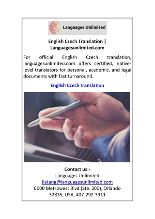English Czech Translation Languagesunlimited.com
