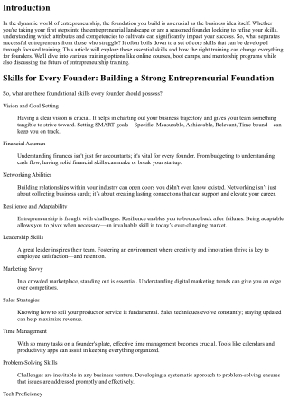 Abilities for Every Creator: Structure a Strong Entrepreneurial Structure