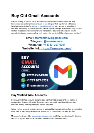 Global Aged Gmail Accounts – Verified & Active