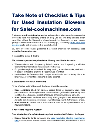 Take Note of Checklist & Tips for Used Insulation Blowers for Sale!-coolmachines.com