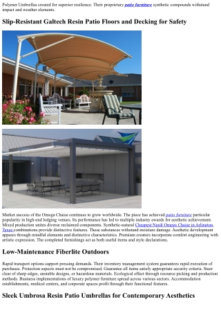 Sleek Resin Patio Fiberlite Umbrellas for Contemporary Outdoor Oases