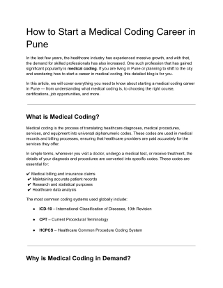 Medical Coding Carrer in Pune