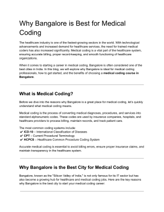 Medical Coding - Bangalore