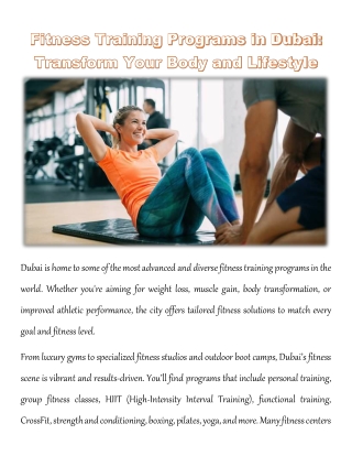 Fitness Training Programs in Dubai: Transform Your Body and Lifestyle