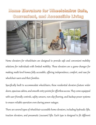 Home Elevators for Wheelchairs: Safe, Convenient, and Accessible Living