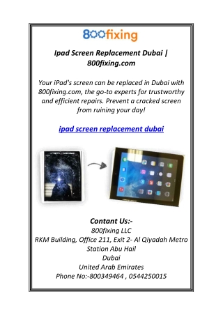 Ipad Screen Replacement Dubai | 800fixing.com