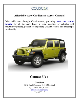 Affordable Auto Car Rentals Across Canada!