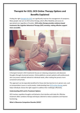 Therapist for OCD, OCD Online Therapy Options and Benefits Explained