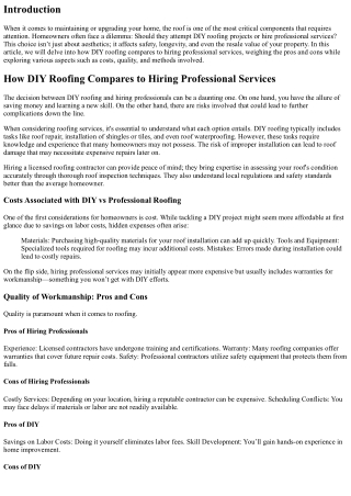 How DIY Roofing Compares to Hiring Professional Services