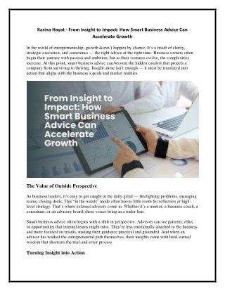 Karina Hayat - From Insight to Impact - How Smart Business Advice Can Accelerate Growth