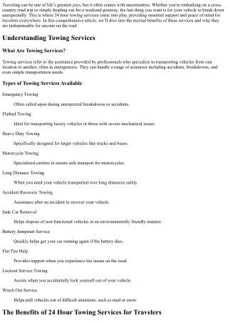 The Benefits of 24 Hour Towing Services for Travelers