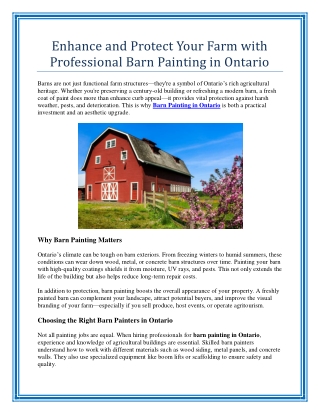 Enhance and Protect Your Farm with Professional Barn Painting in Ontario