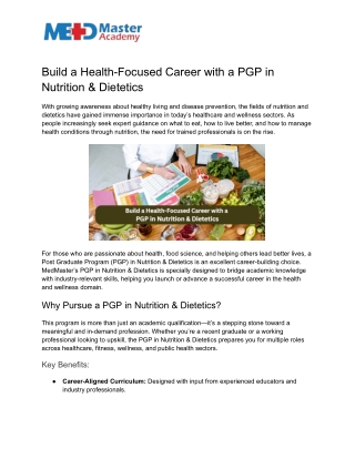 Build a Health-Focused Career with a PGP in Nutrition & Dietetics