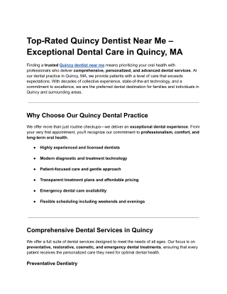 Top-Rated Quincy Dentist Near Me – Exceptional Dental Care in Quincy, MA