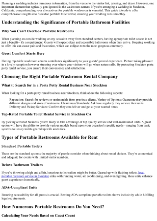 Preparation a Wedding event? Don't Forget Your Portable Bathroom Needs in Stockt