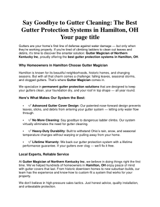 Say Goodbye to Gutter Cleaning: The Best Gutter Protection Systems in Hamilton,
