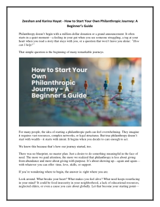 Zeeshan and Karina Hayat - How to Start Your Own Philanthropic Journey - A Beginner’s Guide