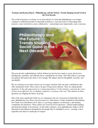 Zeeshan and Karina Hayat - Philanthropy and the Future - Trends Shaping Social Good in the Next Decade