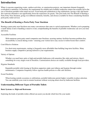 The Convenience of Renting a Porta Potty Near Stockton