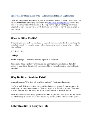 Bitter Reality Meaning in Urdu – A Simple and Honest Explanation