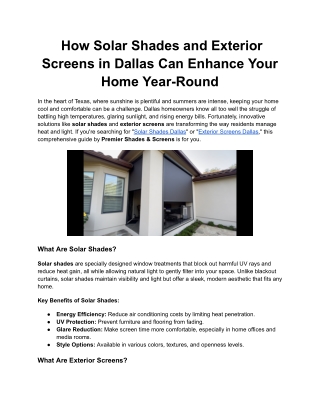 How Solar Shades and Exterior Screens in Dallas Can Enhance Your Home Year-Round