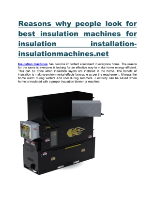 Reasons why people look for best insulation machines for insulation installation-insulationmachines.net