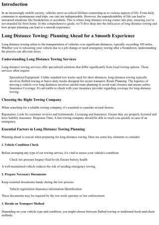 Long Distance Towing: Planning Ahead for a Smooth Experience