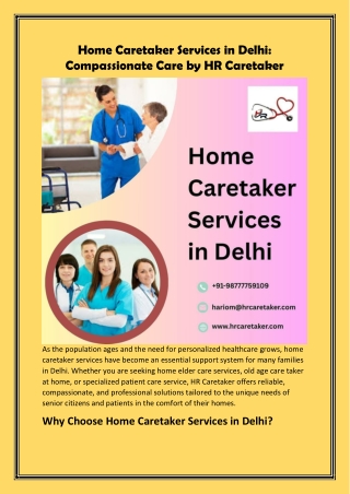 Home Caretaker Services in Delhi: Compassionate Care by HR Caretaker