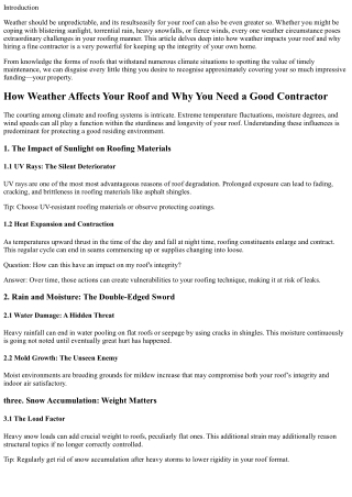 How Weather Affects Your Roof and Why You Need a Good Contractor