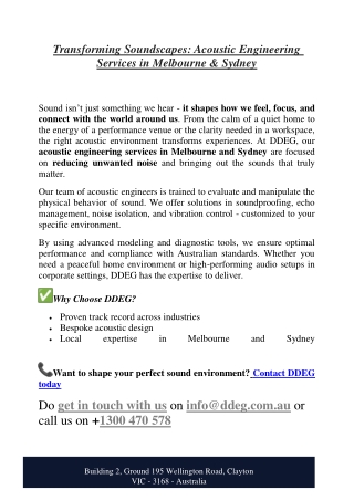 Transforming Soundscapes: Acoustic Engineering Services in Melbourne & Sydney