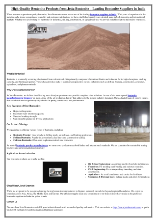 High-Quality Bentonite Products from Jetta Bentonite – Leading Bentonite Suppliers in India