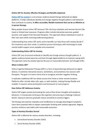 Online CBT for Anxiety: Effective Strategies and Benefits Explained