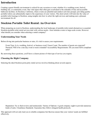 Developing a Guest-Friendly Environment with Quality Portable Toilets in Stockto