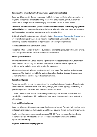 Rosemount Community Centre Overview and Upcoming Events 2025