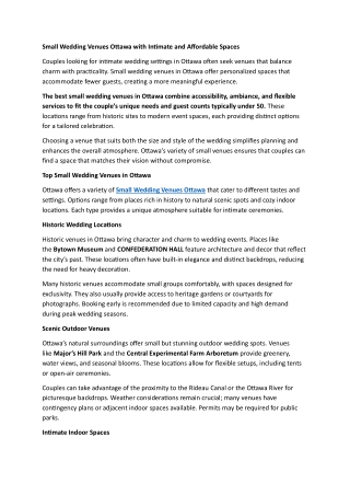 Small Wedding Venues Ottawa with Intimate and Affordable Spaces