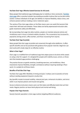 YouTube Chair Yoga: Effective Seated Exercises for All Levels