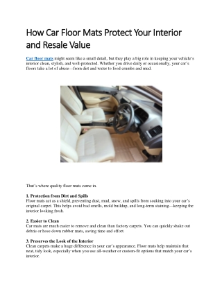 How Car Floor Mats Protect Your Interior and Resale Value