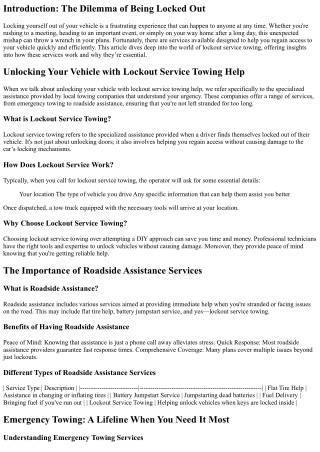 Unlocking Your Vehicle with Lockout Service Towing Help