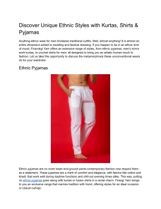 Discover Unique Ethnic Styles with Kurtas, Shirts & Pyjamas