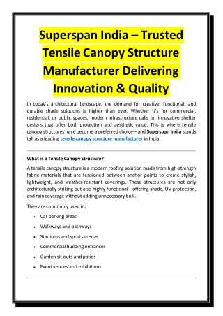 Superspan India – Trusted Tensile Canopy Structure Manufacturer Delivering Innovation & Quality